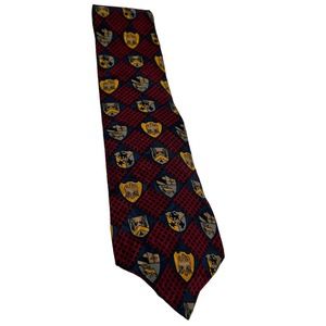 VICKY DAVIS NEW YORK RED BLUE MULTICOLOR CREST SILK TIE